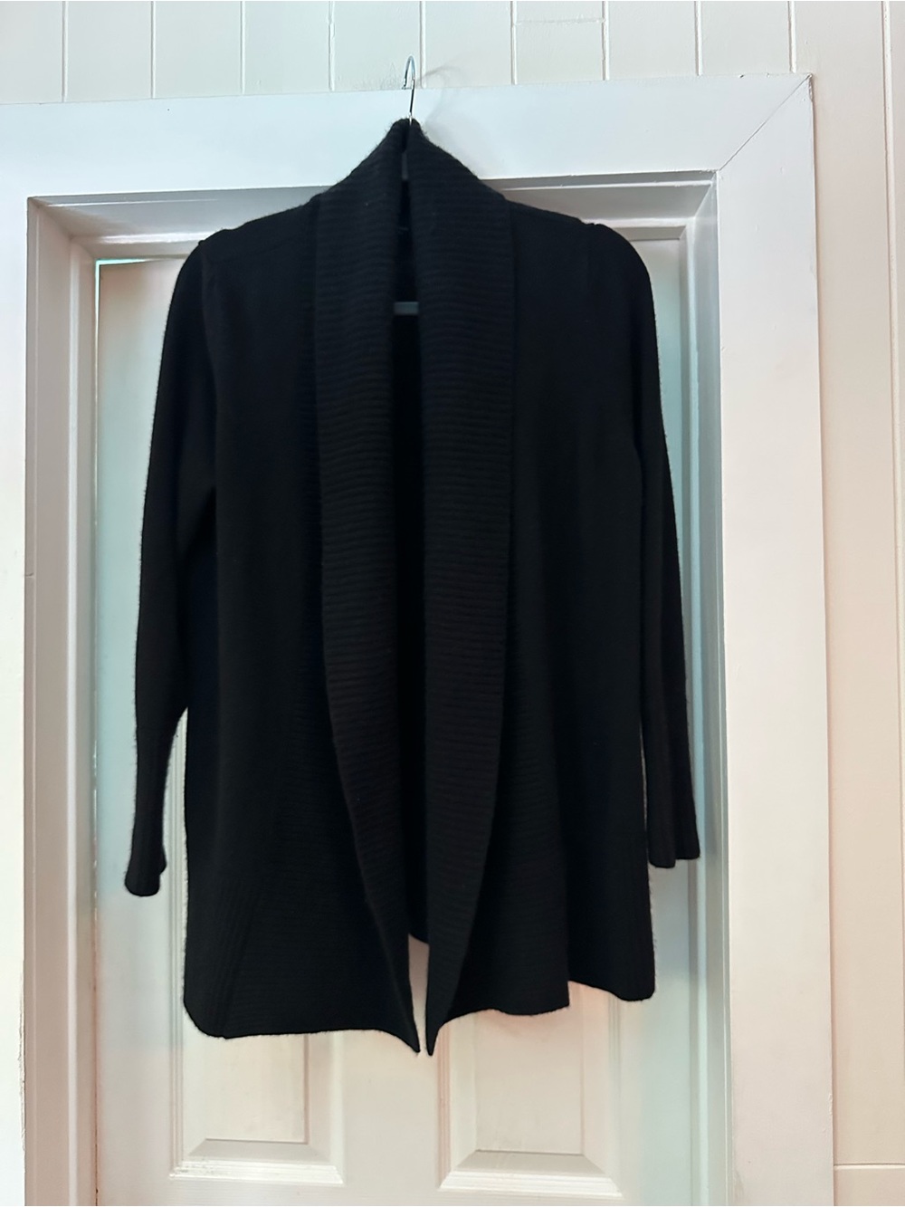 Bloomingdale's Black Open-Front Ribbed Shawl Cardigan